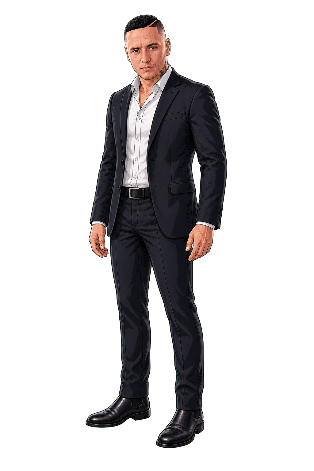 Illustrated Michael Ruiz in a dark suit